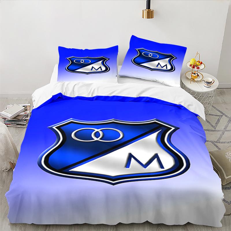 3PCS Blue Shield Emblem Millo-narios Bedding set,Ideal for1pc Duvet Cover And 2pcs Pillowcases Perfect for Christmas Ideal for Bedroom, Dormitory