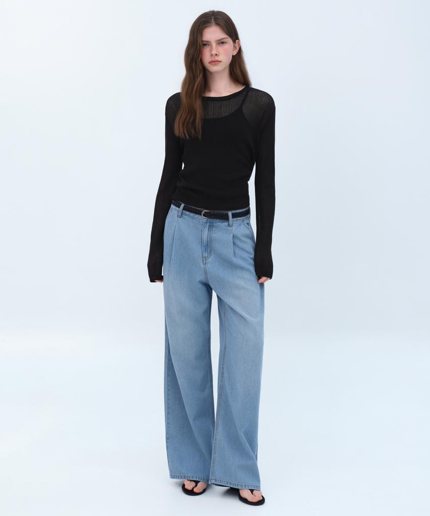 MUSINSA STANDARD WOMAN Women'S Tencel One-Pleat Extra Wide Denim Pants [Sky Blue]