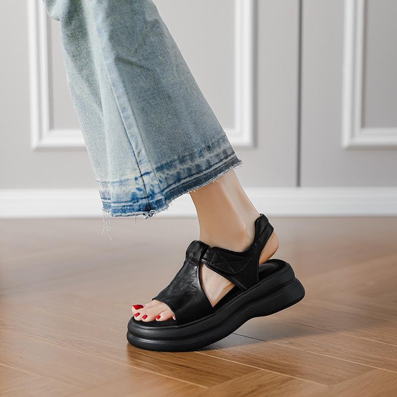 Британские ретро летние новые сандалии женские толстая подошва увеличивают рост, с открытым носком плоская подошва легкие, удобные в носке, не устают, сандалии женские