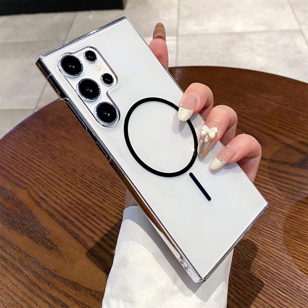 Простой чехол MagSafe для телефона S25 S24 для Samsung Galaxy S25 Ultra S24 Plus S24 FE Кристальная беспроводная зарядка Жесткая прозрачная поликарбонатная накладка