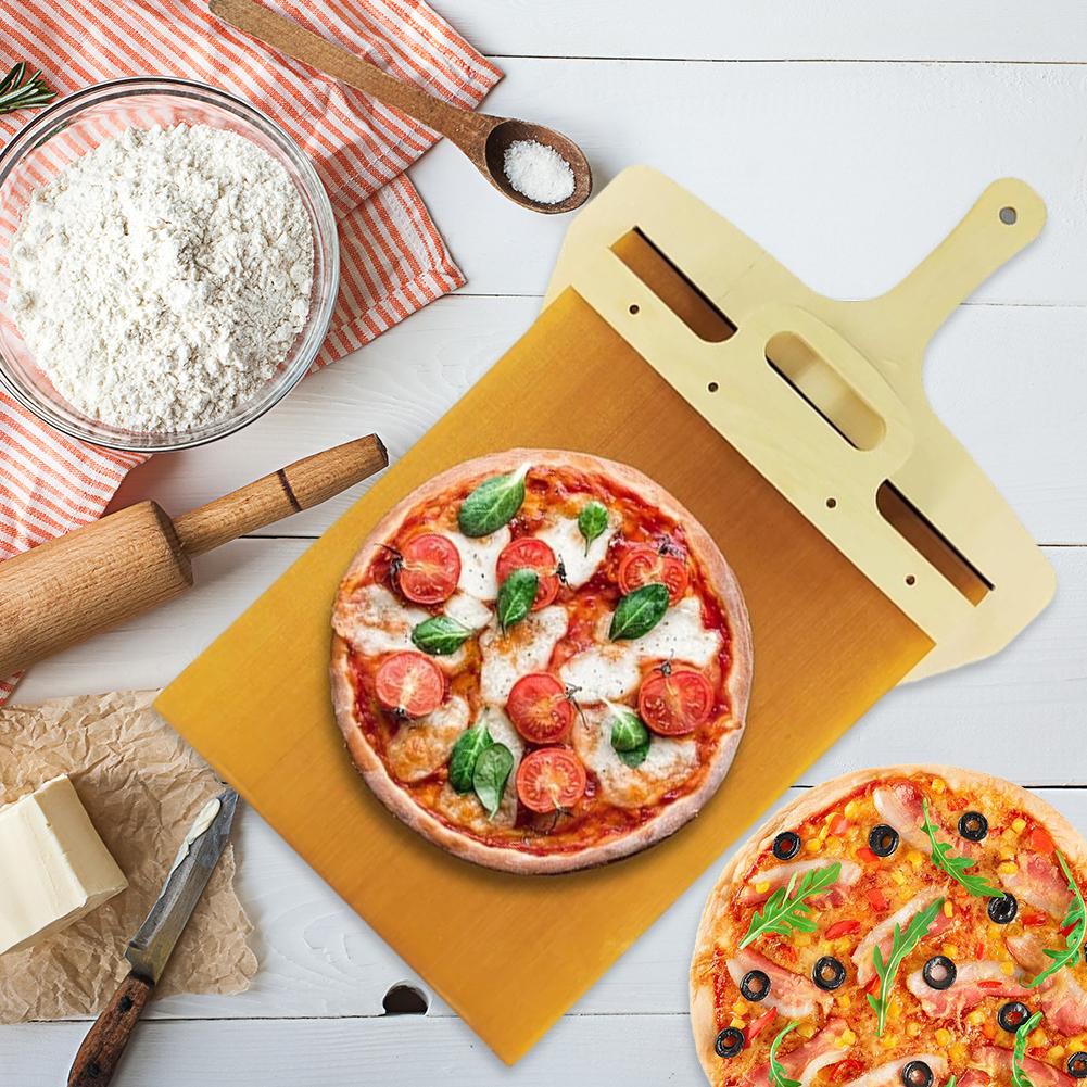 Wooden Sliding Pizza Peel Shovel Removable Wooden Handle Pizza Spatula with High-temperature Resistant Tarps Baking Tools