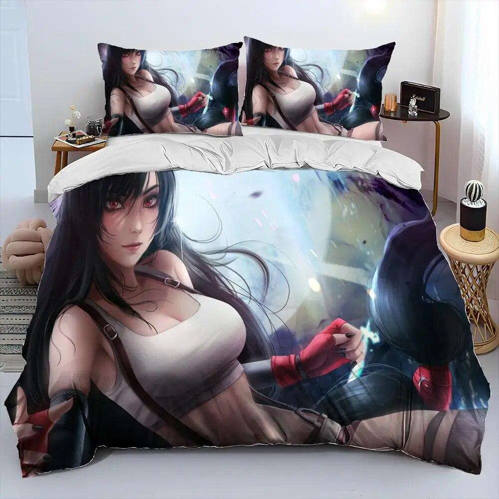 Tifa Aerith сексуальная девушка кружево мультфильм игра одеяло комплект постельного белья, пододеяльник постельный комплект пододеяльник наволочка, комплект постельного белья королевского размера
