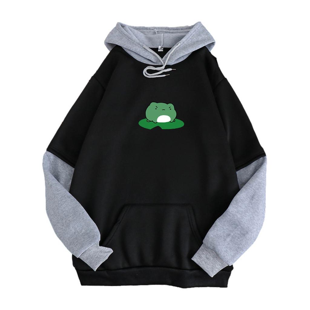Women's Hooded Drawstring Stitching Collision Color Long-Sleeved Sweatshirt
