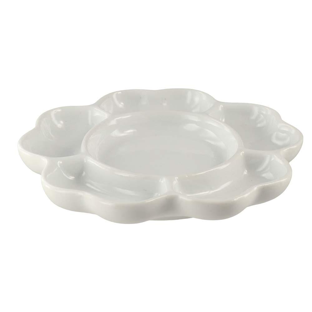 White Porcelain Palette Ceramic Plum Blossom Paint Plate Traditional Mixing Colour Tray for Artist