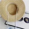 Women's Summer Sun Protection Sun Hats with Pearl Chain, Eaves Straw Fashion Straw Hats for Outdoor Travel