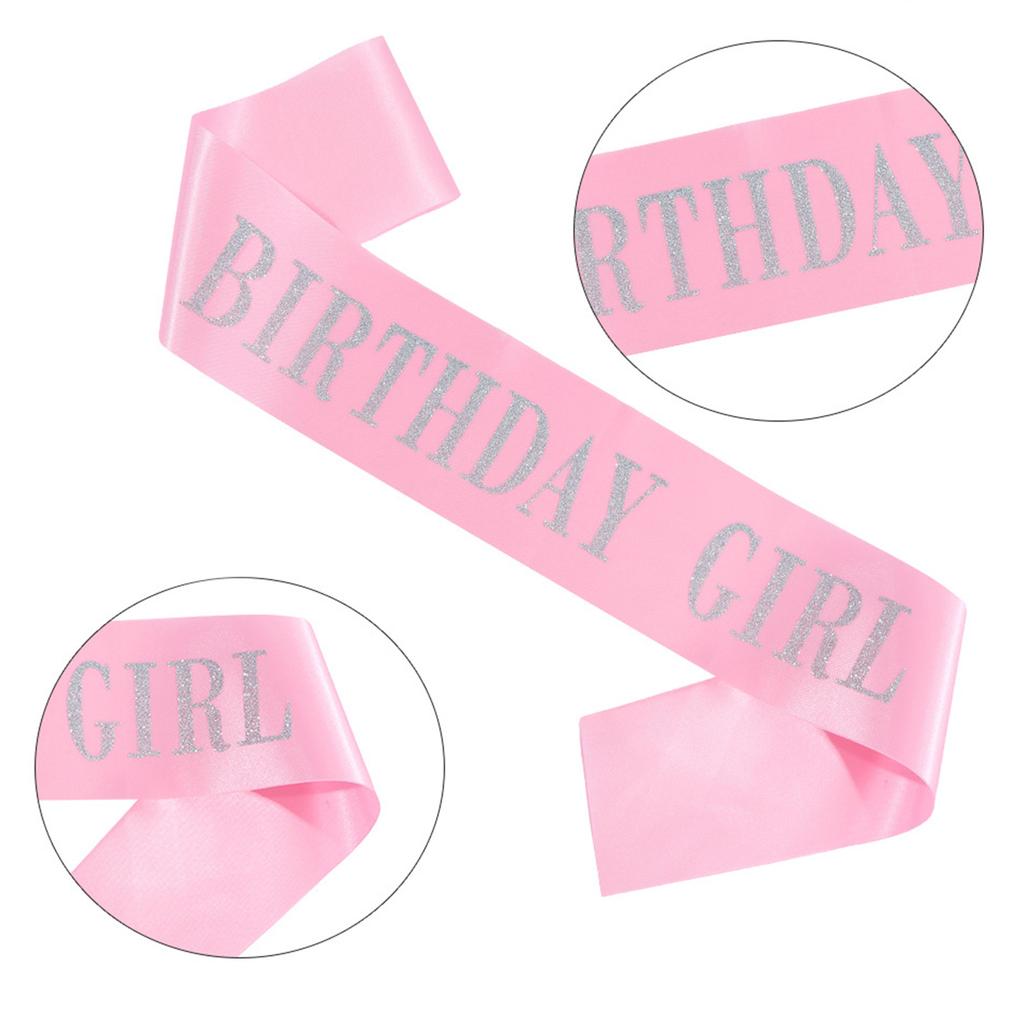 3Pcs Birthday Girl Accessories Set With Glittering Sash Rhinestones Headband Decorative Pin For Birthday Decoration