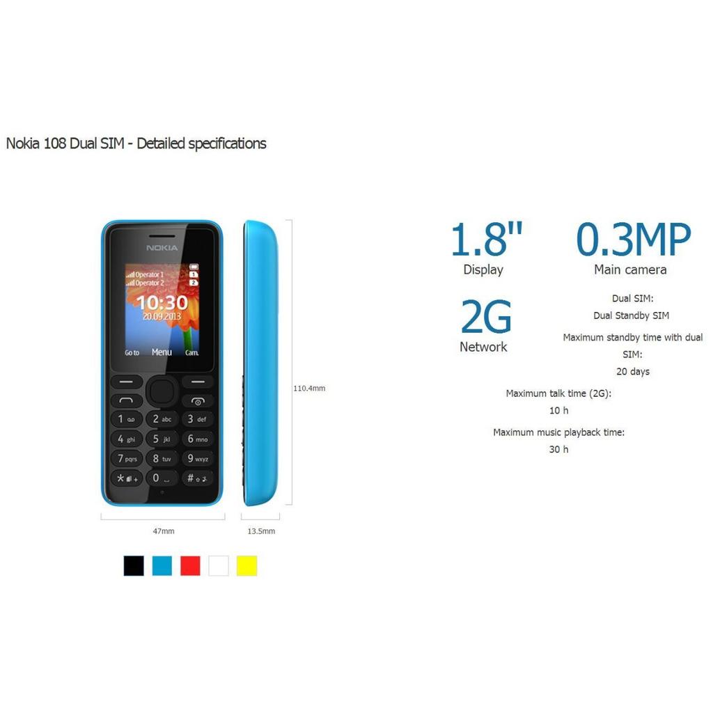 Восстановленный Nokia 108 Dual Sim GSM Bluetooth FM-радио Английская/Русская/Арабская клавиатура Мобильный телефон