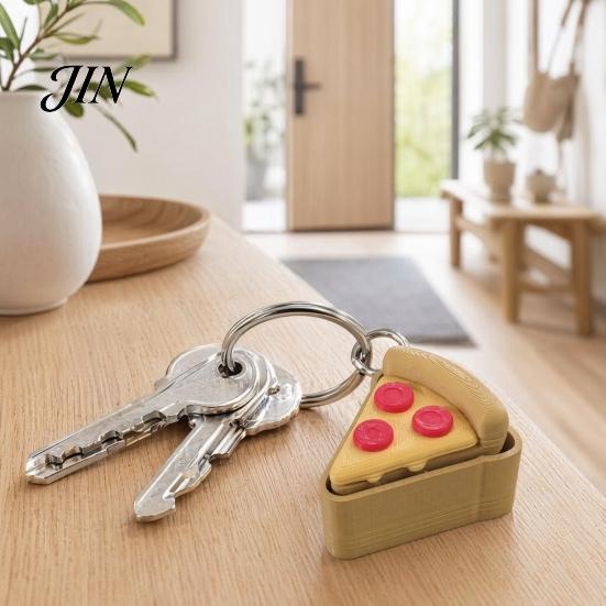 Pizza Fingertip Fidget Keychain 3D Printed Keychain, Clicker Toy, Creative Decompression Decorative Bag Charm Simulated Food Sensory Key Pendant