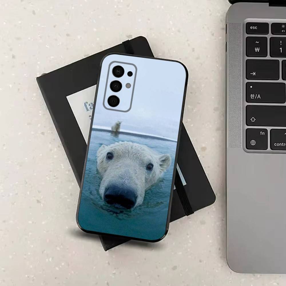 Animal Cute Polar Bear Phone Case For Samsung Galaxy A73,31,32,72,41,53,52,71,22,5G,Note,J7,8,9 Soft Black Silicone Cover
