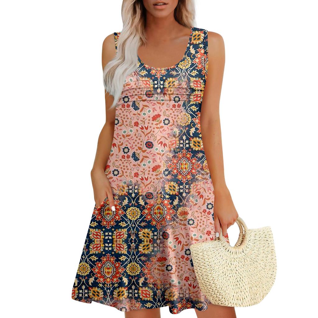 Womens Summer Dresses Loose Sleeveless Sundresses Dress With Pockets