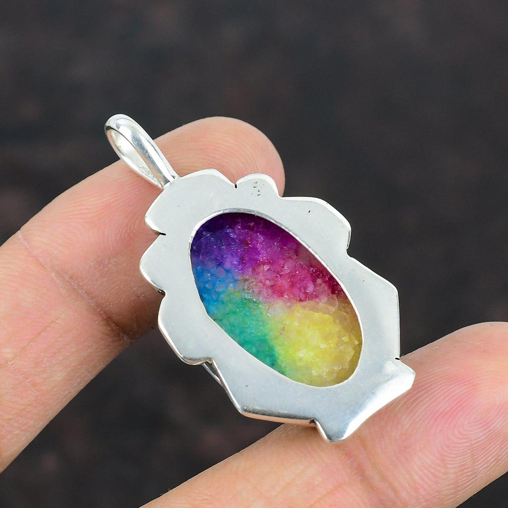 Rainbow Solar Quartz Druzy Pendant Handmade Pendant 925 Sterling Silver Pendant Elegant Jewelry Wonderful Gemstone Pendant Engagement Gifts