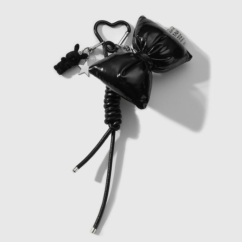 Black Braided Rope Keychain Three-Dimensional Love Ball Racket Cherry Charm Pendant Keyring Simple Bag Decoration