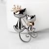 Fashion Jewelry Shiny Cute Double Cats Kitten Crown Brooch Pin Gift