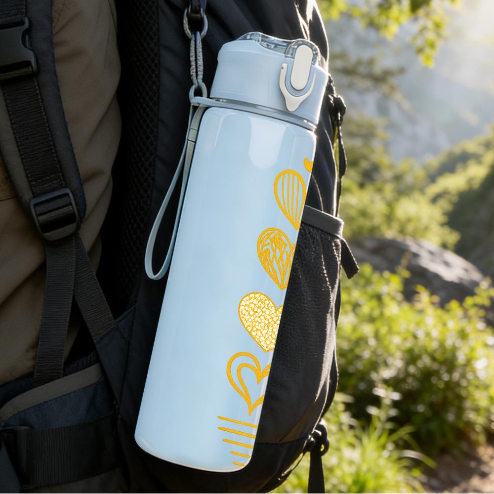 1PC Stack Golden Heart Silhouette 750ml Color Plastic Sports Water Bottle Leakproof Flip Straw Lid For Sports Office Home Use