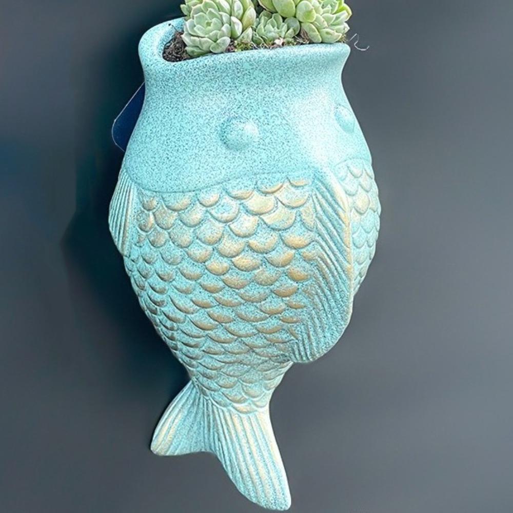 Rustic Style Fish Ornaments No-Drill Wall Mounted Planter Unique Decorative Floral Ware  Outdoor