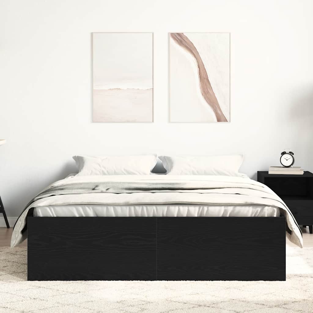 Bed Frame without Mattress Black Oak Look 135 x 190 cm