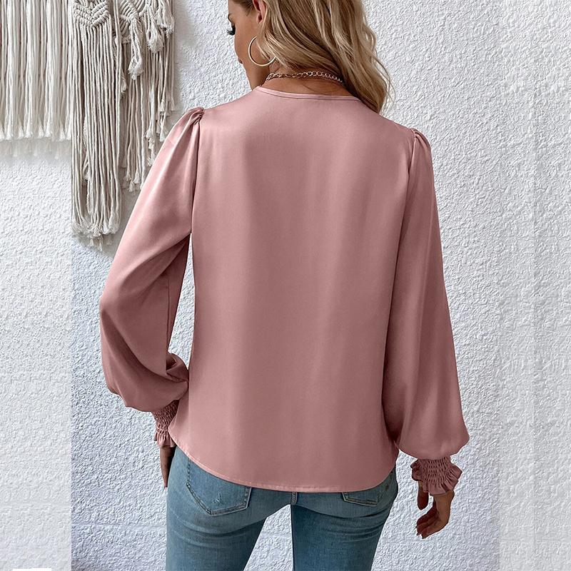 Элегантная женская однотонная рубашка с v-образным вырезом и воздушными рукавами