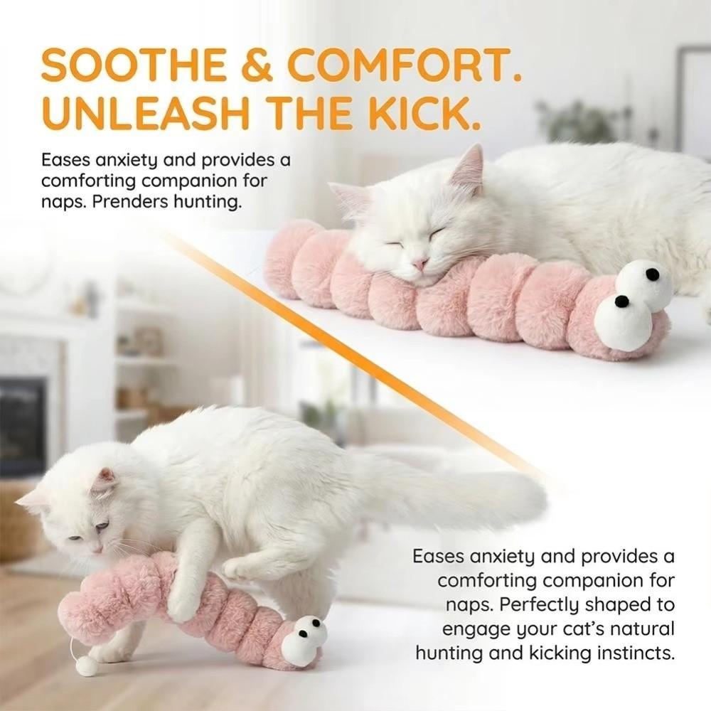 Caterpillar Cat Plush Chew Toy Chew-Resistant Cat Teaser Stick Self-Entertainment