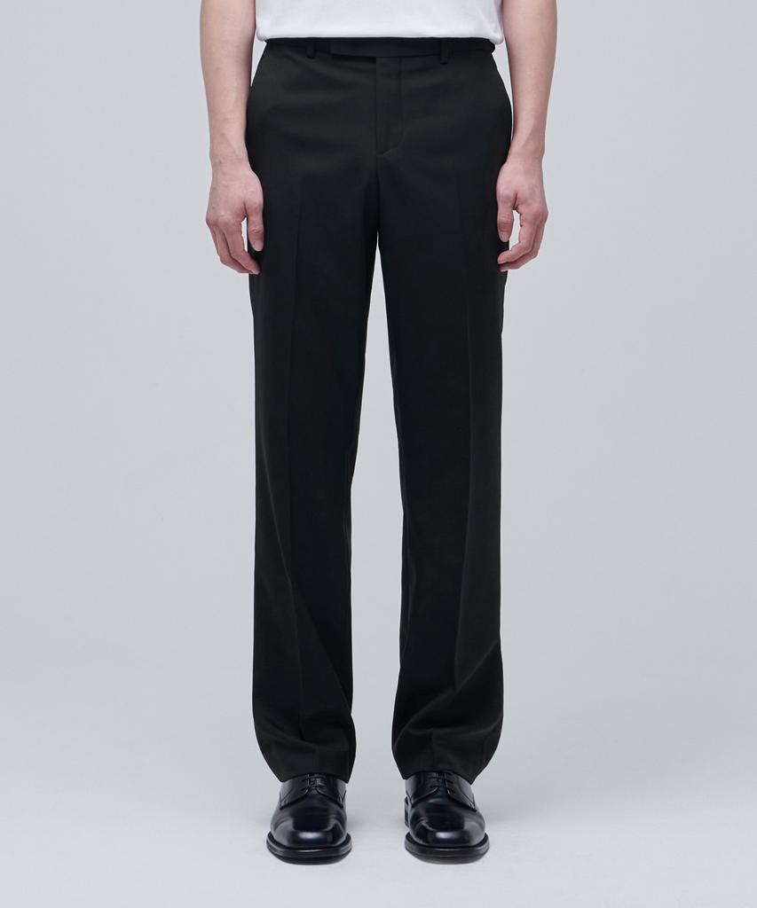 MUSINSA STANDARD Wool Blend Semi-Wide Hidden Elastic Waist Slacks [Black]