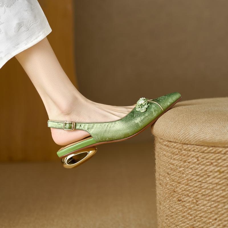 Новые китайские сандалии на толстом каблуке с острым носком, женские, на среднем каблуке, с пряжкой, в этническом стиле, ретро, с ремешком-пряжкой, с открытым носком