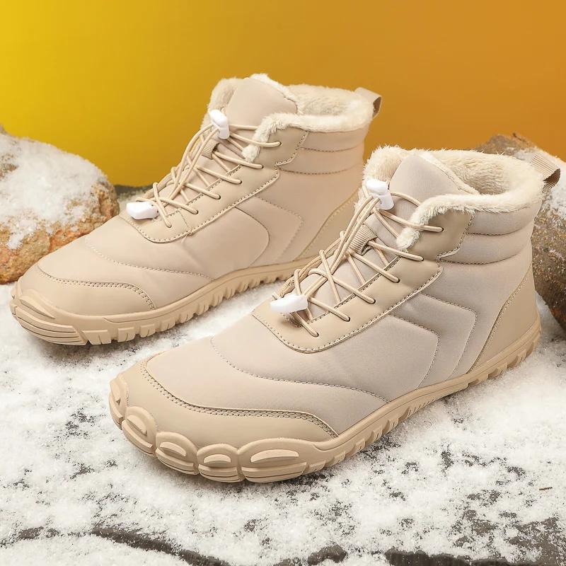 Абсолютно новые зимние ботинки для мужчин и женщин, босиком на открытом воздухе, нескользящие, теплые, меховые, повседневные кроссовки, ботинки больших размеров, походная обувь