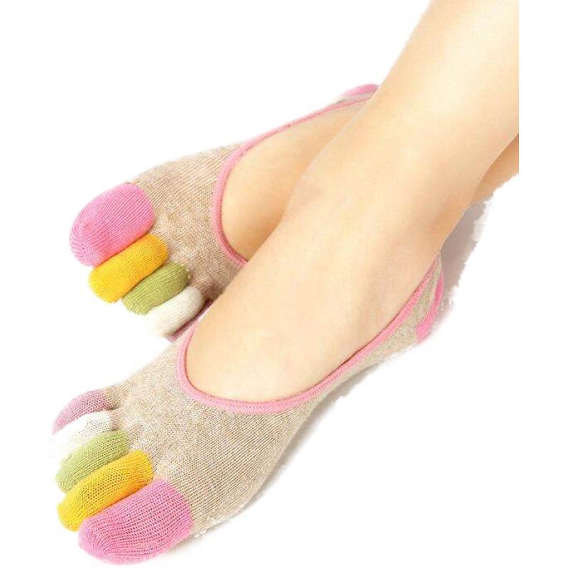 Women's Non-Slip Five-Toe Cotton Boat Socks - Invisible, Shallow Mouth Style for Spring and Summer