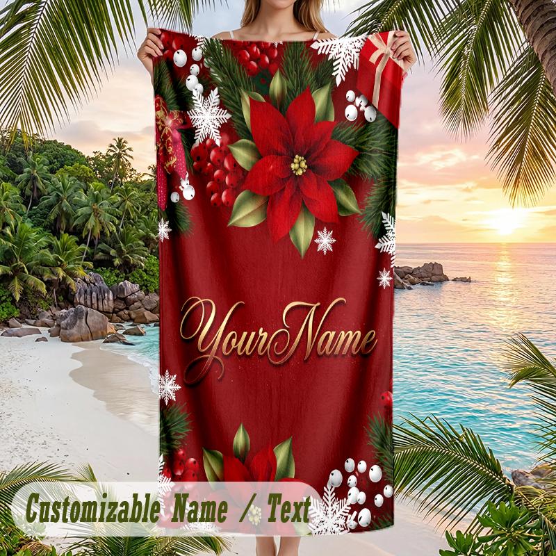 Soft Beach TowelChristmas Custom Name Print Towel For Bathroom Beach Indoor Decor Holiday Gift