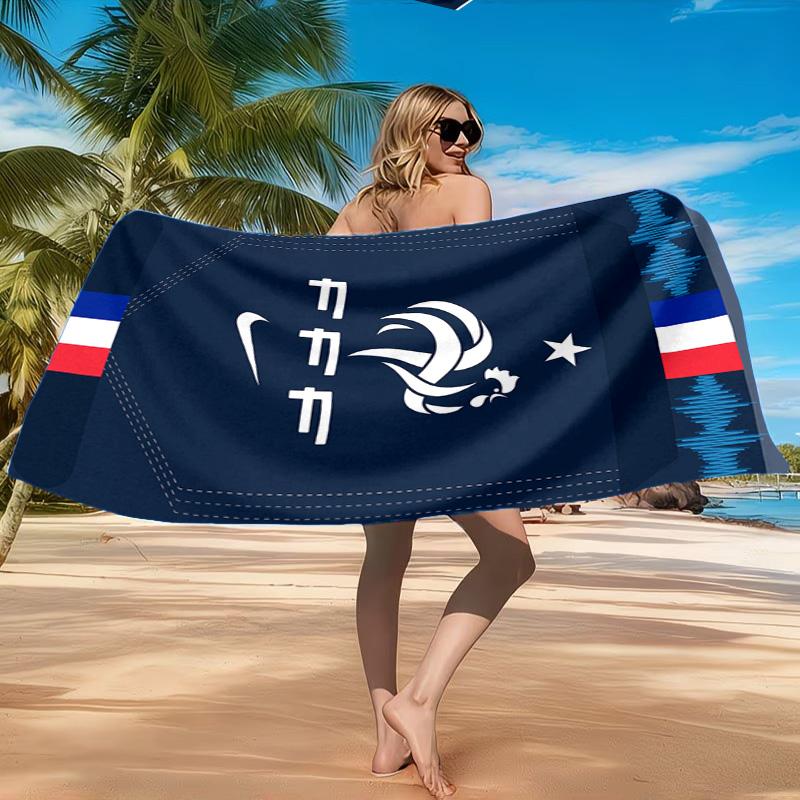 France Soccer Club Emblem Printed Microfiber Beach Towel, Soft And Absorbent, Quick-Dry, Ideal for Summer Travel, Beach Essential, Swimming Pool