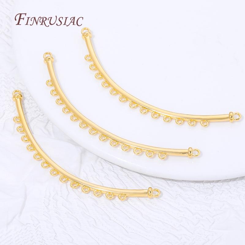 1/2Pcs 18K Gold Plated Brass Curved Multi-hole Bar Links Row Connector Charms For DIY Earrings Necklace Jewelry Making Parts