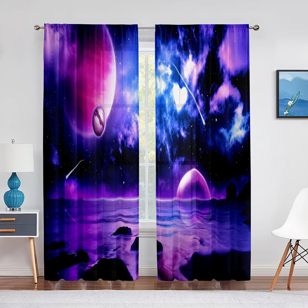 Космос Планета Земля Марс Меркурий Галактика Тюль Шторы для Домашнего Офиса Окна Спальни Кухни Современные Шифоновые Прозрачные Вуалевые Шторы