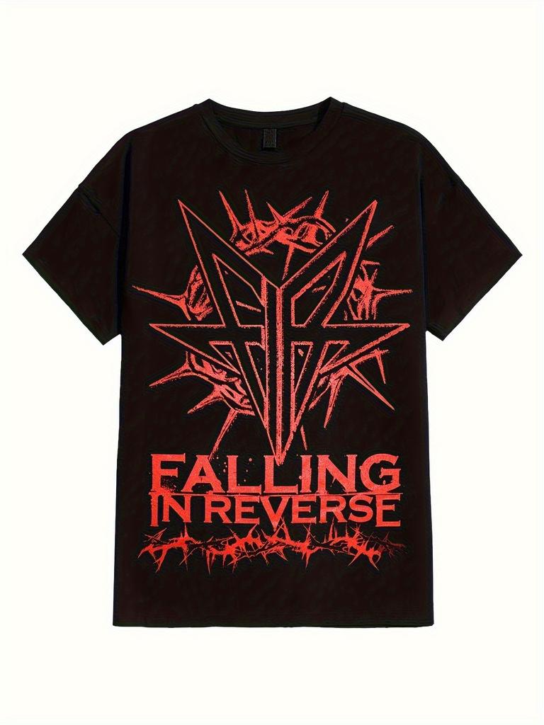 Falling In Reverse Men's Graphic T-Shirt - Black with Red Edgy Logo Print, Breathable Cotton Tee, Loose Fit Casual Streetwear, Short Sleeve Round Neck