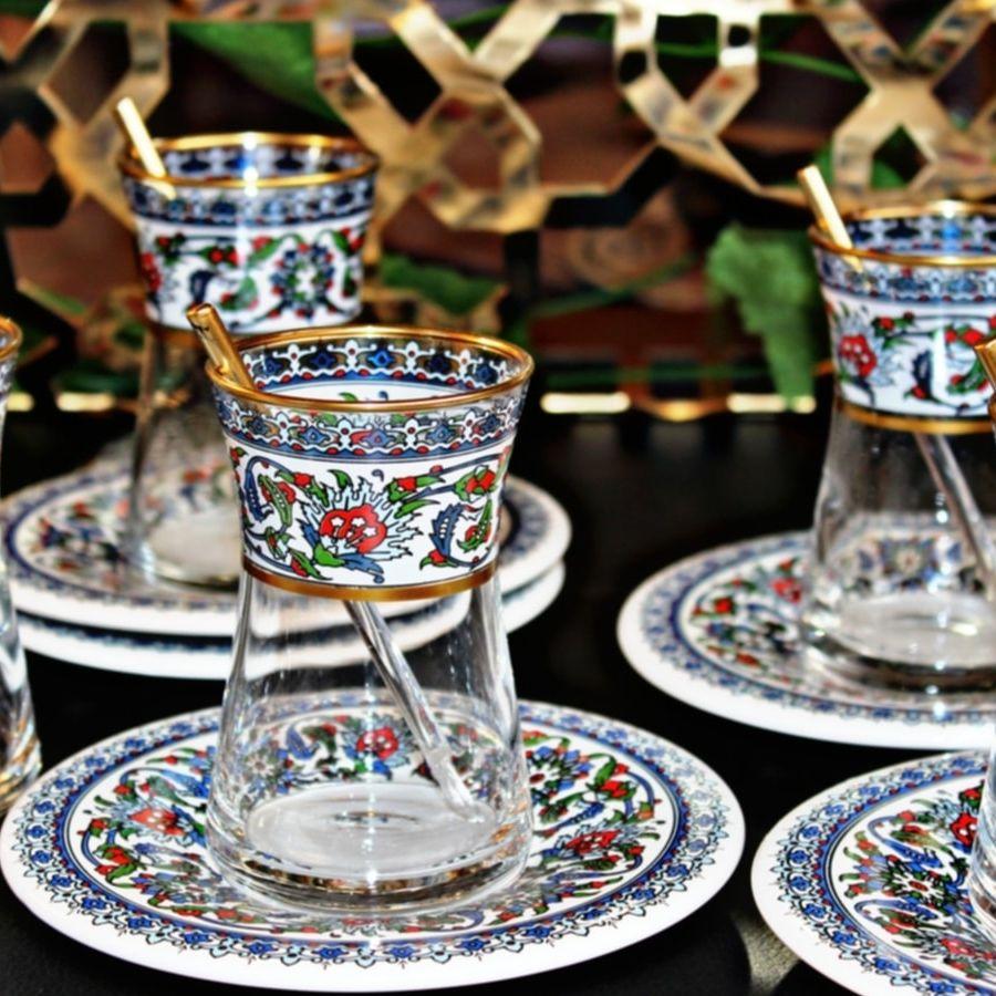12 шт., чайный сервиз в традиционном турецком стиле, декоративный набор ручной работы в османском стиле с золотой плиткой и узором, набор стеклянных чашек на 6 человек