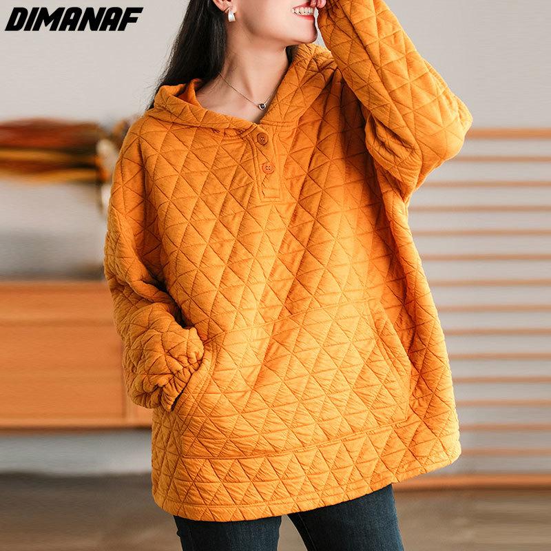 Dimanaf 2022 Большие размеры, новые толстовки, куртка, женские теплые клетчатые пальто, повседневные осенние свободные пуговицы, короткие оранжевые оверсайз