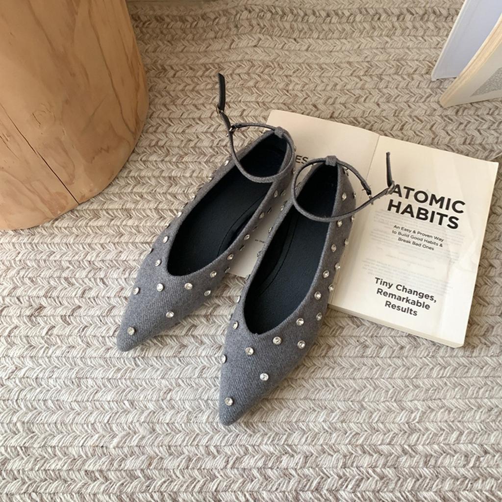 Весна 2025 новые туфли на плоской подошве для женщин, удобная мягкая подошва, не устают ноги, модные женские туфли, инкрустированные бриллиантами, одежда высокого класса