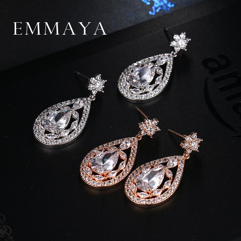 Emmaya Роскошные Серьги-капли Цветы Прозрачные Большие Фианиты Свадебные Хрустальные Серьги Для Невест Модные Весенние Украшения