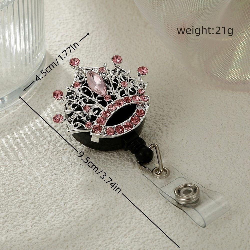 Rhinestone Crown Badge Reel Easy-pull Diamond ID Card Holder Rotation Name Card Retractable Badge Holder Office Accessories
