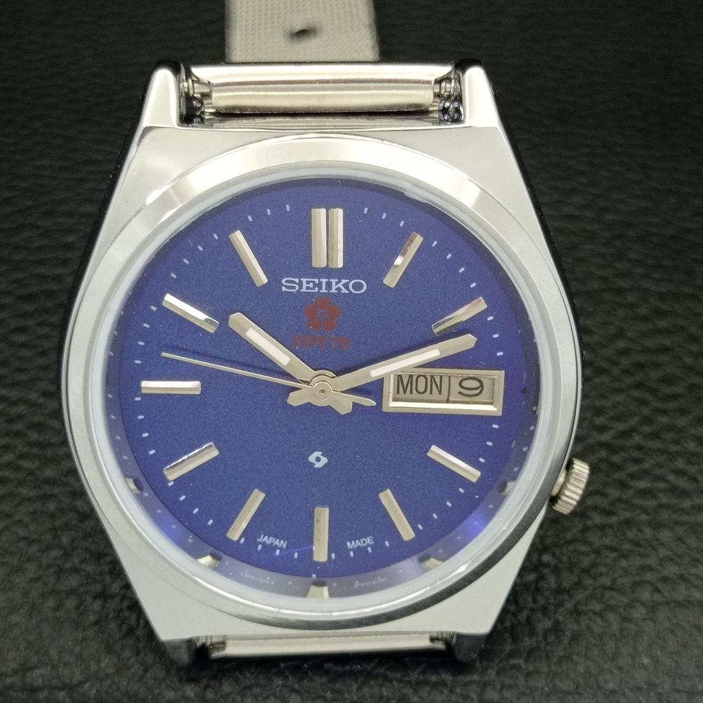 REFURBISHED VINTAGE SEIKO EXPO 70 AUTOMATIC JAPAN MENS BLUE DIAL WATCH A433582-2 R117-a433582