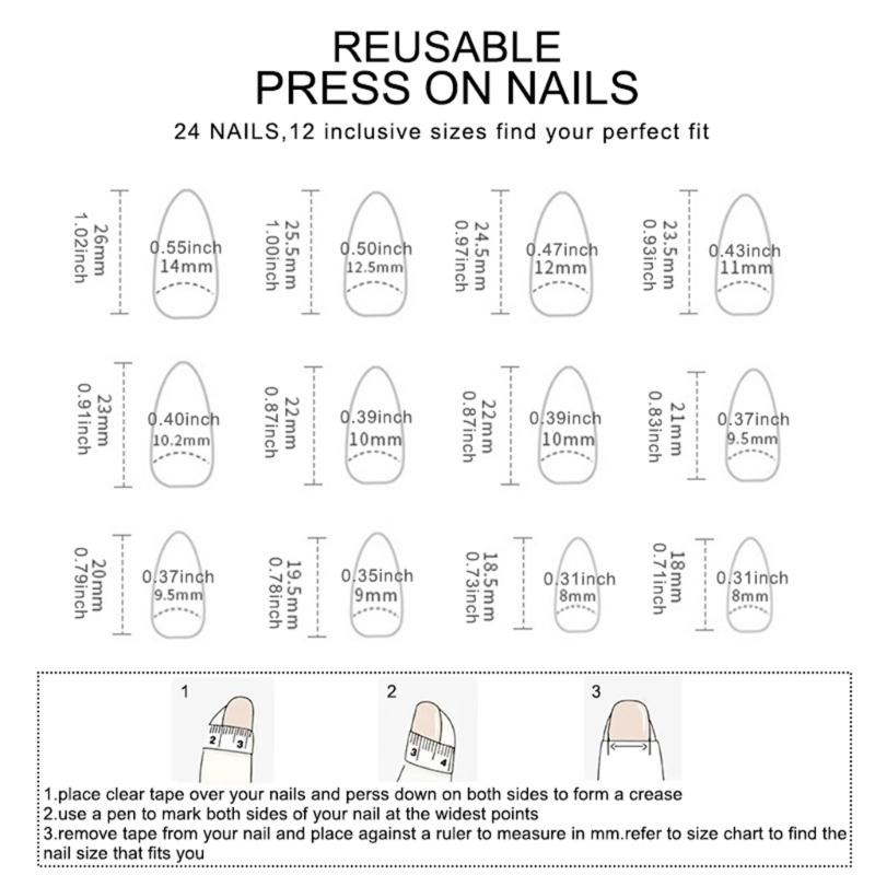 24Pcs False Almond Short False Nail Full Cover Stick on Nail French Tips Design Glossy Press On Nail for Women Girls