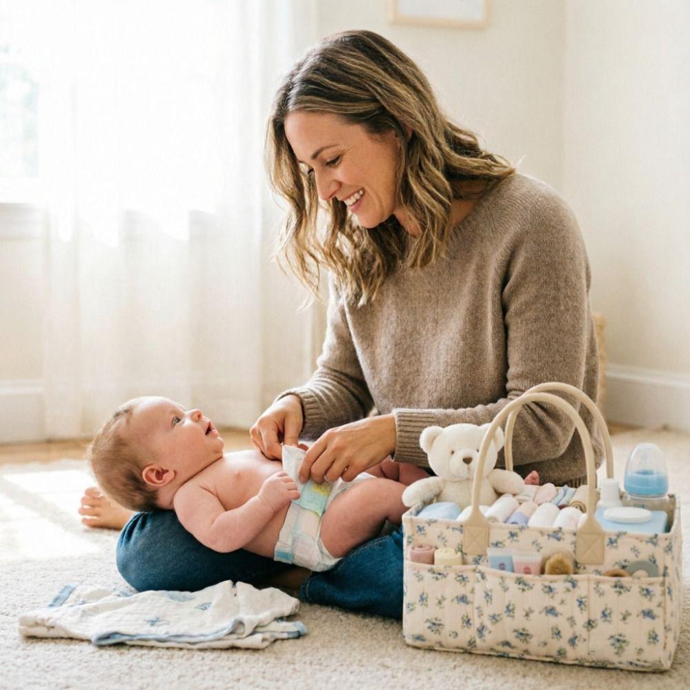 Large Capacity Nursery Storage Basket Portable Diaper Bag Gift for Baby Shower