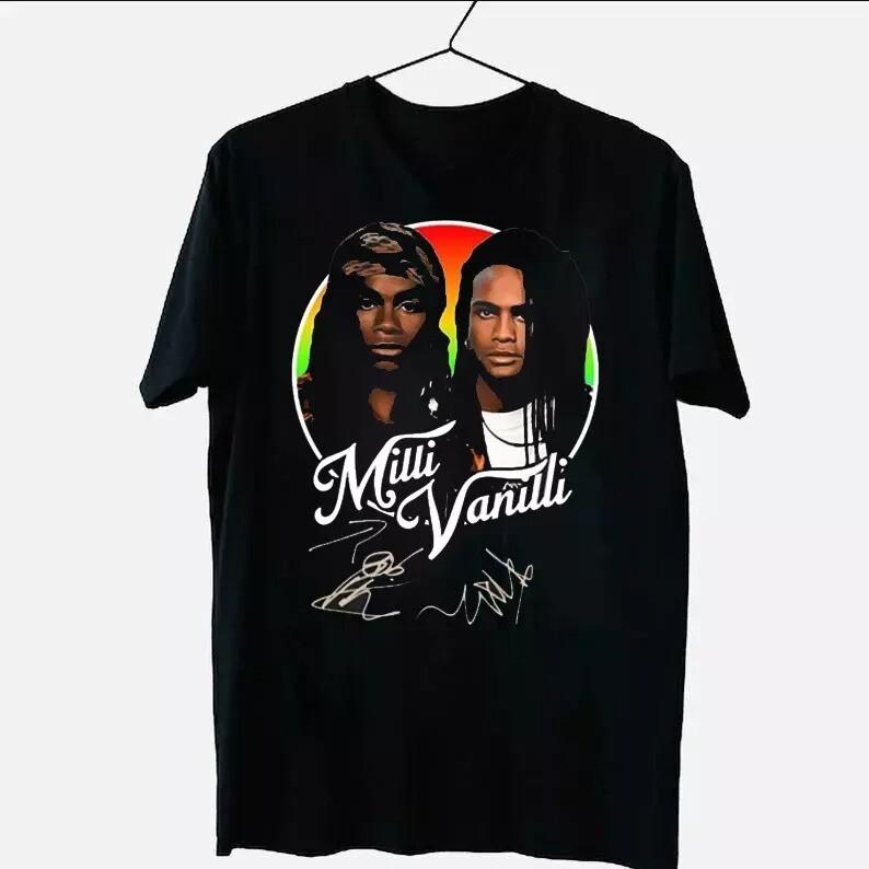 Унисекс Футболка с Круговой Подписью Группы Milli Vanilli Полный Размер от S до 5XL