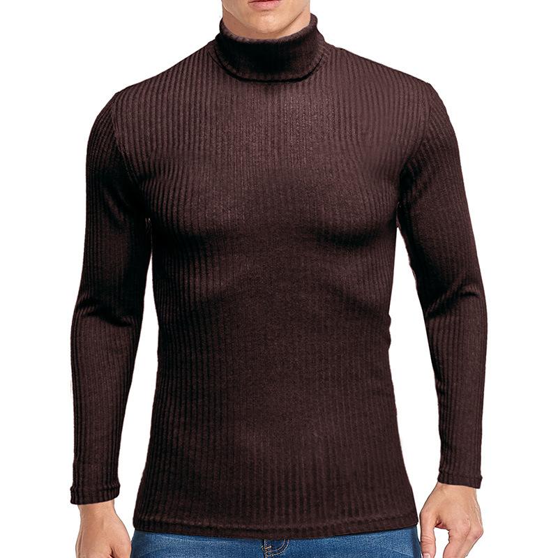 Men's Knitting Bottom Shirt Fashion High Neck Long Sleeve Fitting Versatile T-shirt