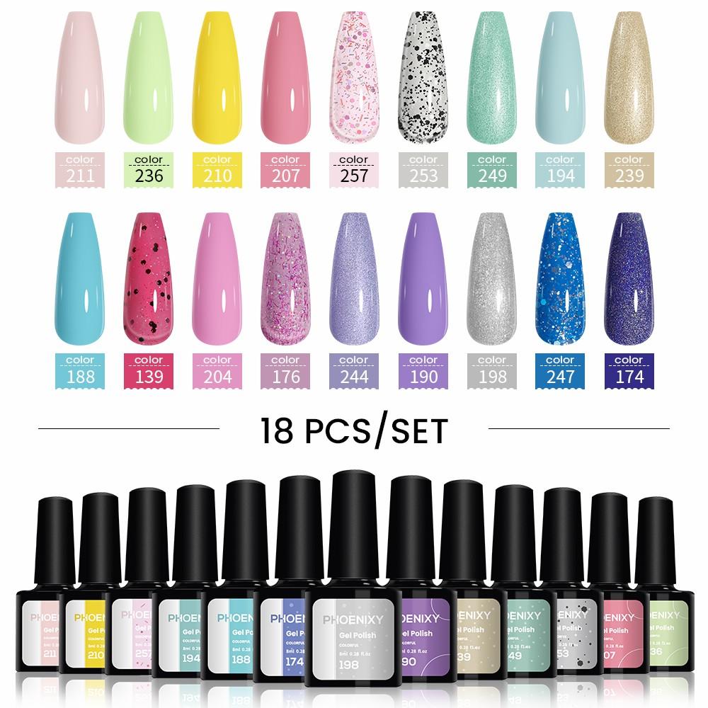 PHOENIXY 6/10/12/13/18/20 шт., набор цветных гель-лаков для ногтей, набор гелей для замачивания с чистым цветом для дизайна ногтей, стартовый набор для начинающих, сделай сам дома