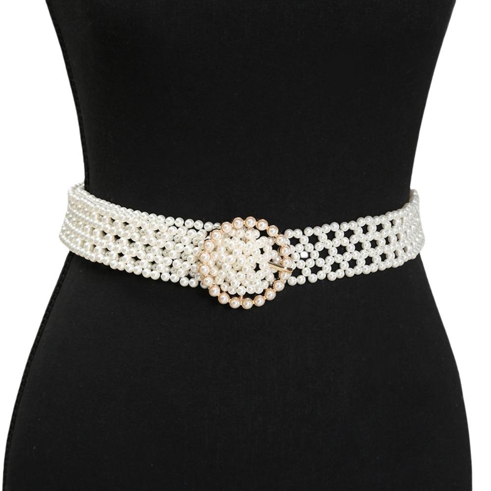 Buckle Coat Belt Elastic Band Beadeds Body Chain Elegant Pearl Waist Belt Women