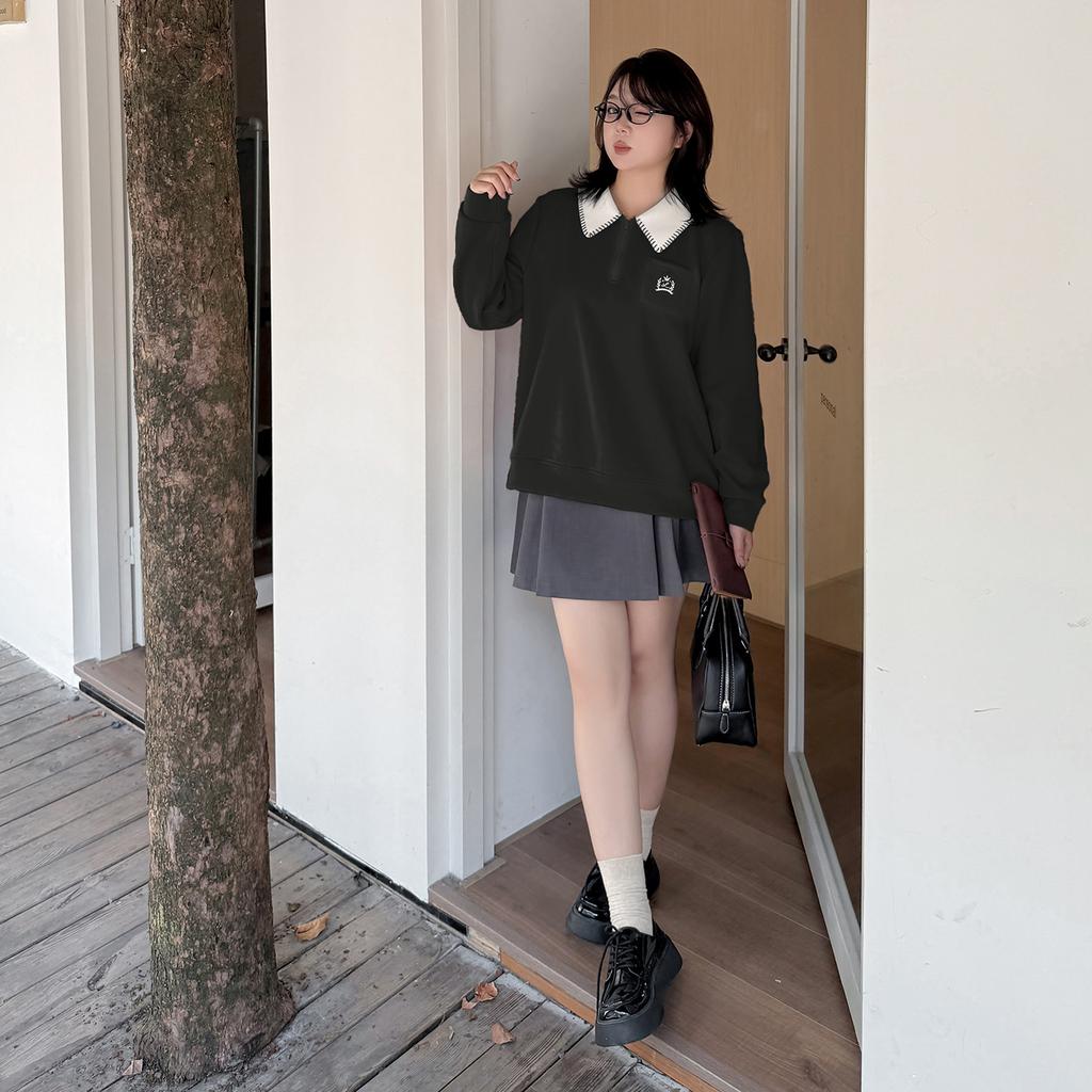 Large size women's Korean version of polo collar sweater autumn new design half zipper top 333297