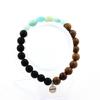 Stones and Minerals. Amazonite Bracelet from Brazil + Matte Black Onyx Beads + 8 Mm Wood. Made In France.