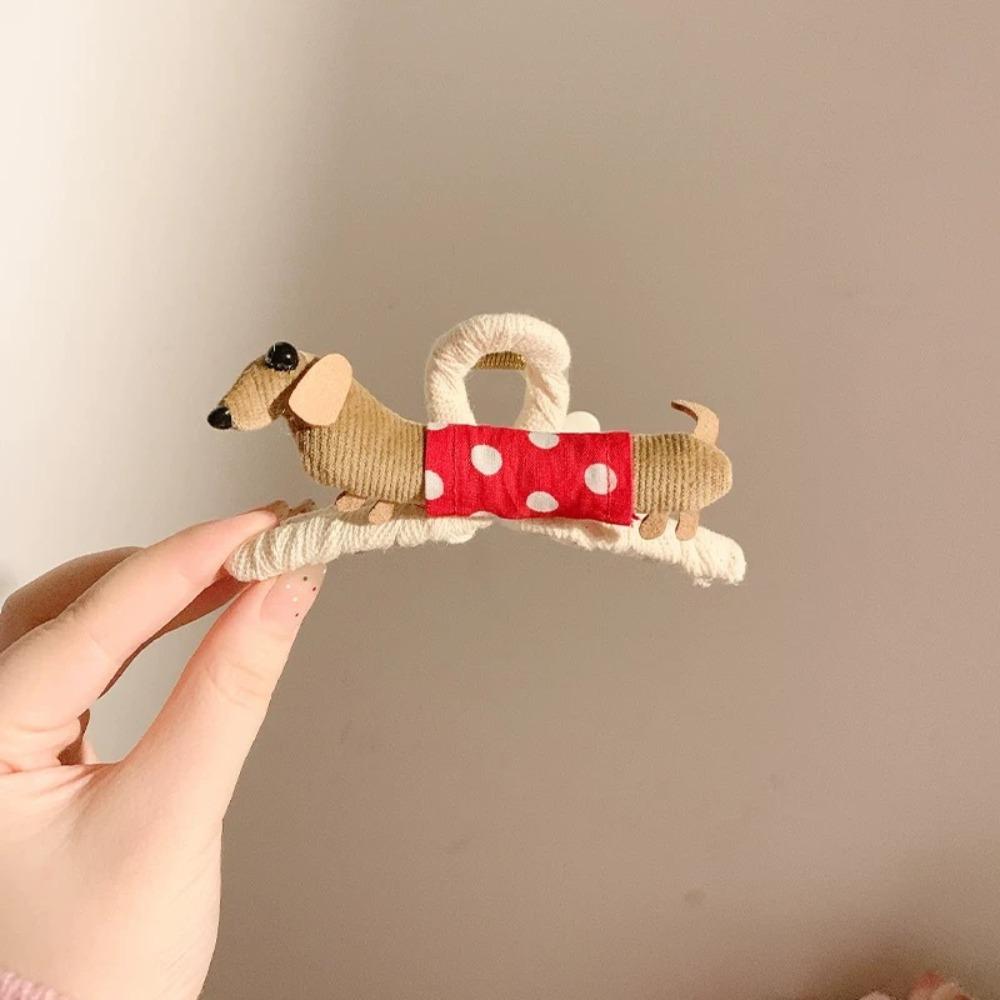Cute Dachshund Hairpin Cloth Horsetail Holder Niche Duck Bill Clip Girls