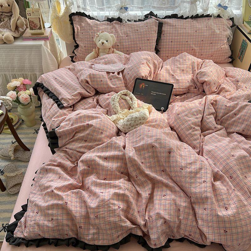 Class A Maternal Infant Grade Wrinkled Cloud Double-Layer Yarn Lace Quilt Cover, Bed Sheet 4-Pcs Set, Student Dormitory 3-Piece Set