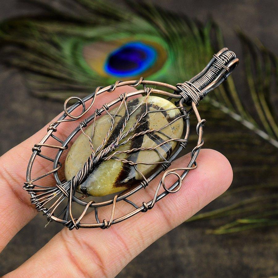Septarian Stone Gemstone Copper Wire Wrap Jewelry Pendant 3.35"