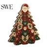 Wooden Holiday Party Decor Quilted Christmas Tree Table Sign, 2D Flat Fabric Patchwork Pattern Desktop Reusable Xmas Sign Ornament, Rustic Farmhouse