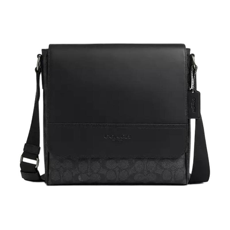 Coach Хьюстон 26 Бренд Печатный Логотип Покрытый Холст Сумка через плечо Средняя Мужская Черный